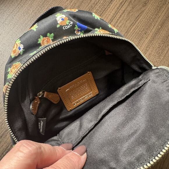 NEW Coach F57636 Tea Rose Floral Print Nylon Mini Charlie Backpack- Black Multi - Picture 5 of 6